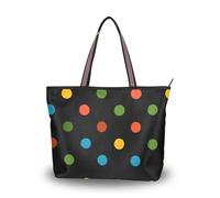 SyXIOP Sac à main en tissu de soie noir à pois arc-en-ciel avec fermeture éclair pour bal, fiançailles, cocktail, fête, mariage, Motif à pois noirs et arc-en-ciel, Large