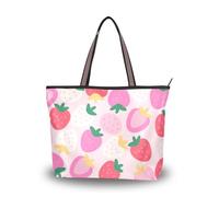 SyXIOP Sac à main réutilisable en soie rose fraise avec fermeture éclair pour bal de fin d'année, fiançailles, cocktail, mariage, Dessin animé mignon fraise rose, Medium