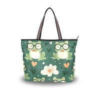 SyXIOP Sac à main tendance en tissu de soie avec fermeture éclair pour femme, pour bal, fiançailles, cocktail, mariage, vert, Lunettes grenouilles vertes, Large