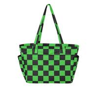 SyXIOP Sac de gym cabas de piscine Motif carreaux écossais Noir/vert citron