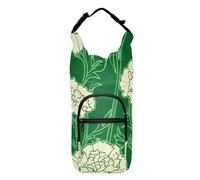 SyXIOP Sac de transport pour bouteille d'eau à motif de fleurs vertes et blanches, peu encombrant pour la randonnée de 50/61/81/1,2/1,2 l pour adultes et enfants, marche, randonnée, camping, voyage