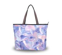 SyXIOP Sac fourre-tout de voyage en tissu de soie avec fermeture éclair Motif champignons abstraits, illustration numérique, bleu, rose, blanc, sac à main élégant pour femme tendance pour tous les