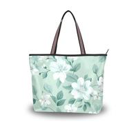 SyXIOP Sac fourre-tout d'été en soie avec fermeture éclair Motif fleurs vertes et blanches Pour bal de fin d'année, fiançailles, cocktail, fête, mariage, Fleurs vertes et blanches, Large