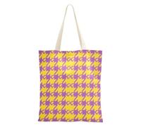 SyXIOP Sacs en toile motif pied-de-poule violet/jaune avec poignées - Sac fourre-tout réutilisable en toile pour voyage Bolsa de Lona