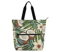 SyXIOP Sacs fourre-tout pour enfants pour garçons et filles - Style hawaïen - Marron noix de coco - Plusieurs poches - Réutilisable - Avec fermeture éclair - Pour l'école et les jeux