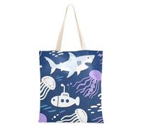 SyXIOP Sea Shark Sac fourre-tout en toile avec poignées et poches pour femme Violet Bleu