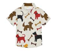 SyXIOP Silhouettes de chien beige dessin animé os hawaïen garçons chemises boutonnées à manches courtes à porter au quotidien chemise boutonnée garçon court, Silhouettes de chien en os de dessin animé