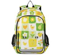 SyXIOP State Bags Sac à dos pour enfants 8-12 : sacs à livres décontractés pour enfant dans des couleurs assorties - Motif à carreaux de fleurs jaune-vert