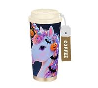 SyXIOP Tasse à café isotherme en acier inoxydable avec couvercle pour Halloween - Motif licornes blanches et citrouille - 500 ml