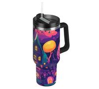 SyXIOP The Evil Yellow Pumpkin on Halloween Bouteille d'eau réutilisable à large goulot avec couvercle à paille et couvercle décoratif pour eau, thé glacé ou café, Vaso de aluminio para agua, 1200 ml