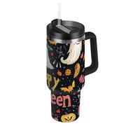 SyXIOP The Evil Yellow Pumpkin on Halloween Bouteille d'eau réutilisable sous vide avec couvercle anti-fuite et paille - Tasse à thé décorative pour la maison, le bureau ou la voiture - 1200 ml