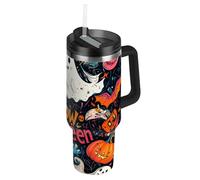 SyXIOP The Evil Yellow Pumpkin on Halloween Bouteille d'eau sous vide à large goulot avec couvercle et paille - Tasse thermique décorative pour eau, thé glacé ou café - 1200 ml