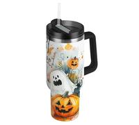 SyXIOP The Evil Yellow Pumpkin on Halloween Grande bouteille d'eau réutilisable avec couvercle à paille - Tasse à café décorative avec couvercle pour eau, thé glacé ou café - Vaso de aluminio para