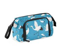 SyXIOP Trousse à crayons bleue avec silhouette d'oiseau et grue - Grande capacité - Multifonctionnelle - Pour enseignants cosmétiques