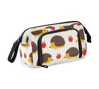 SyXIOP Trousse à crayons de grande capacité avec poignée pour adolescent et maternelle Motif silhouette de hérisson Beige