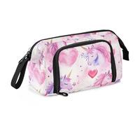 SyXIOP Trousse à crayons licorne aquarelle cœur Saint-Valentin grande capacité avec compartiment pour adolescents garçons collège