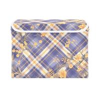 SyXIOP Vichy Violet Jaune 40 L Organisateurs et bacs de rangement pliables avec poignées Conteneurs robustes avec couvercle pour l'organisation de la maison et du bureau 42 x 32 x 30 cm