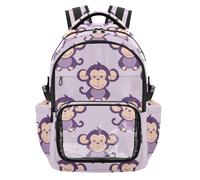 SyXIOP Violet Monkey Sac à dos d'école transparent léger et décontracté avec compartiment pour ordinateur portable pour l'école, l'université, le travail, âge 7-18 ans, mochila personalizada para nina