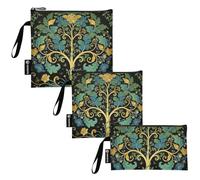 SyXIOP William Morris Green Life Tree Lot de 3 sacs à sandwich réutilisables portables pour le travail, le pique-nique ou les voyages