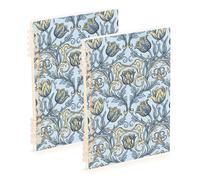 SyXIOP William Morris Lot de 2 cahiers d'école à spirales avec couverture rigide Motif tulipes Bleu Jaune 21,1 x 14,5 cm 60 feuilles pour voyage et écriture