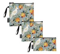 SyXIOP William Morris Sac à goûter réutilisable 3 pièces avec fermeture éclair pour le travail, le pique-nique ou les voyages Motif perroquet Blanc