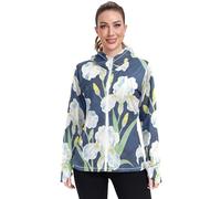 SyXIOP William Morris Sweat à capuche léger avec protection UPF 50+ pour randonnée en plein air Motif fleurs d'iris Blanc, William Morris Fleurs d'Iris Blanc, L