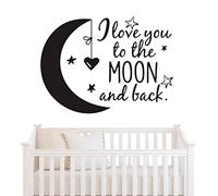 SYY165 Sticker mural en vinyle avec citations I Love You to the Moon and Back pour chambre d'enfant Noir 57 x 78 cm