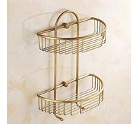 SYyshyin 2 Niveaux Antique Mural Salle De Bains Douche Coin étagère Panier en Laiton Suspendu Douche Caddy Organisateur Titulaire Rétro Triangle Cuivre Creux Rack De Stockage Panier avec Crochets