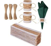 SYZOW 100 pièce Ronds De Serviette en Toile de Jute Ronds De Serviette De Table Anneau Serviette De Table Décoration De Table pour Mariage, Banquet, Fête, Anniversaire (Dentelle des côtés)
