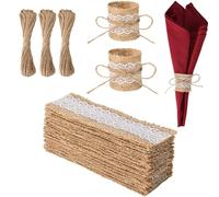SYZOW 100 pièce Ronds De Serviette en Toile de Jute Ronds De Serviette De Table Anneau Serviette De Table Décoration De Table pour Mariage, Banquet, Fête, Anniversaire (Dentelle du Milieu)