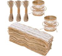 SYZOW 100 pièce Ronds De Serviette en Toile de Jute Ronds De Serviette De Table Anneau Serviette De Table Décoration De Table pour Mariage, Banquet, Fête, Anniversaire (Dentelle)