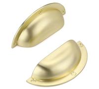 SYZOW Poignées de meuble 64mm, 6 pièce Poignée de placard Laiton Brossé Poignées de Coquille, Tiroir Semi-circulaires