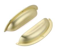 SYZOW Poignées de meuble 96mm, 6 pièce Poignée de placard Laiton Brossé Poignées de Coquille, Tiroir Semi-circulaires