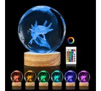 Syzplnwy Axolotl Veilleuse en forme de boule de cristal à 16 couleurs changeantes avec base en bois LED, boule de verre de 8 cm, cadeau pour enfants et adultes