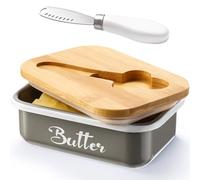 Syzplnwy Beurrier en acier inoxydable avec couvercle et couteau multifonction - Beurrier de comptoir antirouille, récipient hermétique pour tartinades, fromage (gris)