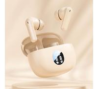 Syzplnwy Écouteurs sans fil Bluetooth 5.4 avec micro antibruit actif, basses profondes stéréo HiFi, contrôle tactile, écran LED et longue durée de vie, couleur chair