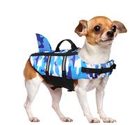 Syzplnwy Gilet de sauvetage pour chien - Haut - Flottabilité légère - Requin mignon lesté de couleur camouflage avec poignée de sauvetage solide et anneau pour laisse pour votre compagnon d'eau poilu