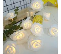 Syzplnwy Guirlande lumineuse à 20 LED en forme de rose blanche - 3 m - Décoration romantique - Alimentée par piles - Pour mariage, chambre, demande