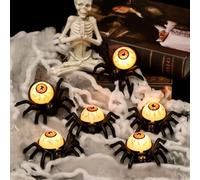 Syzplnwy Lot de 12 bougies chauffe-plat à DEL sans flamme pour Halloween, araignée et globe oculaire avec effet vacillant, fonctionne à piles pour décoration de table intérieure, fête, maison hantée