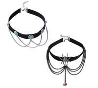 Syzplnwy Lot de 2 colliers gothiques d'Halloween - Pendentif turquoise sarcelle avec chaîne et collier ras du cou en cristal rouge araignée
