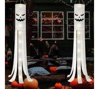 Syzplnwy Lot de 2 longues manches à air fantômes d'Halloween à suspendre de 180 cm avec lumières LED de 2 m - Décoration effrayante pour jardin, cour, arbre, porte