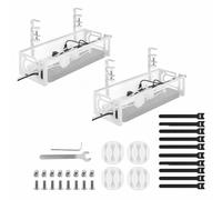 Syzplnwy Lot de 2 plateaux de gestion de câbles sans perçage, en maille métallique avec support de serrage pour bureau à domicile et bureau debout (blanc)