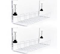 Syzplnwy Lot de 2 plateaux de gestion de câbles sans perçage et sans vis, panier de rangement pour multiprises et fils, universel pour la maison, le bureau, la cuisine, les bureaux debout (blanc)