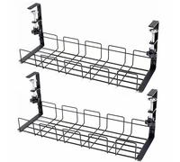 Syzplnwy Lot de 2 plateaux de gestion de câbles sans perçage et sans vis, panier de rangement pour multiprises et fils, universel pour la maison, le bureau, la cuisine, les bureaux debout (noir)