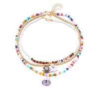 Syzplnwy Lot de 3 colliers d'Halloween pour femme - Bijoux faits à la main avec pendentif citrouille et fantôme, accessoires d'automne bohèmes réglables