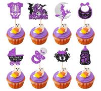 Syzplnwy Lot de 48 décorations de gâteau violettes à paillettes pour Halloween, fête prénatale, révélation du sexe et fêtes d'anniversaire