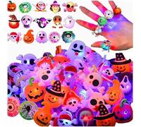 Syzplnwy Lot de 50 anneaux lumineux à DEL d'Halloween pour enfants, crâne, citrouille, araignée, fantôme, fournitures pour tours ou friandises, remplissage de sacs de fête
