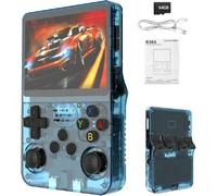 Syzplnwy R36S Console de jeu portable rétro avec écran IPS de 3,5", batterie 3500 mAh, carte TF de 64 Go, plus de 15 000 jeux, système Linux open source pour adolescents et adultes, bleu lac