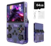 Syzplnwy R36S Console de jeu portable rétro avec écran IPS de 3,5", batterie 3500 mAh, carte TF de 64 Go, plus de 15 000 jeux, système Linux open source pour adolescents et adultes, violet