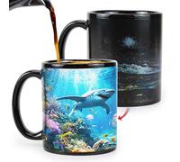Syzplnwy Tasse magique à changement de couleur avec motif requin océan, tasse en céramique activée par la chaleur, révèle le monde sous-marin, cadeau fantaisie 350 ml